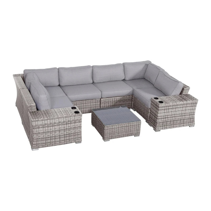Ensemble de 4 sièges avec coussins en osier/rotin LSI