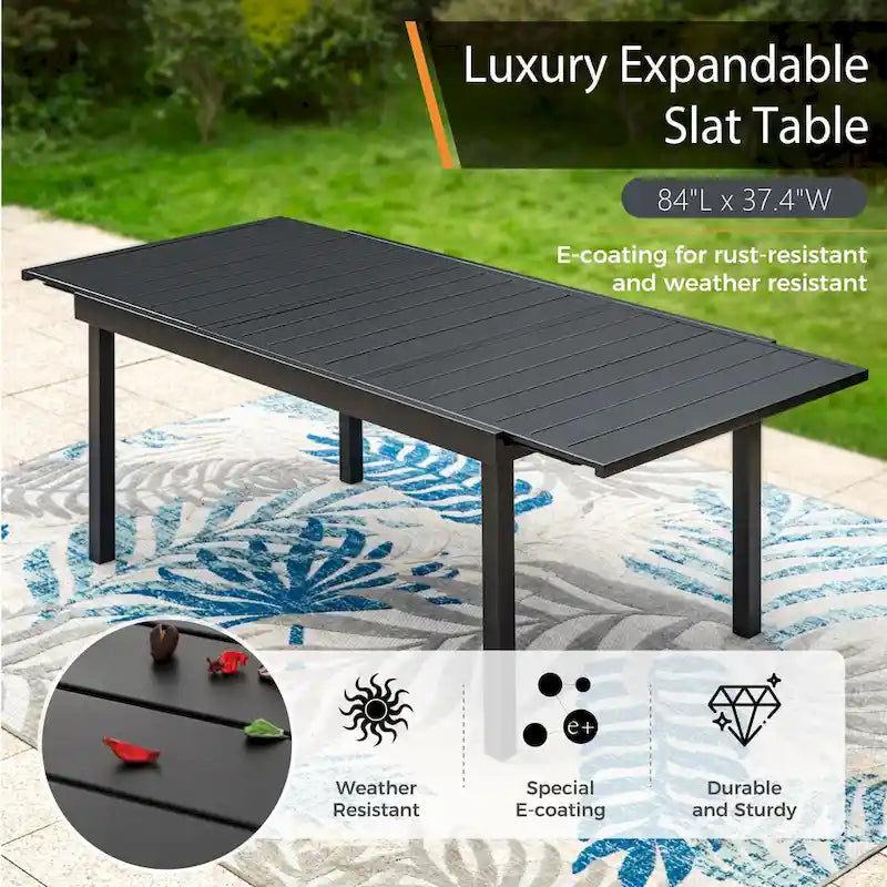 MAISON ARTS Ensemble de salle à manger de patio 9/7 pièces, mobilier de jardin en métal, 8/6 chaises à mouvement de ressort en C et 1 table extensible
