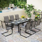 MAISON ARTS Ensemble de salle à manger de patio 9/7 pièces, mobilier de jardin en métal, 8/6 chaises à mouvement de ressort en C et 1 table extensible