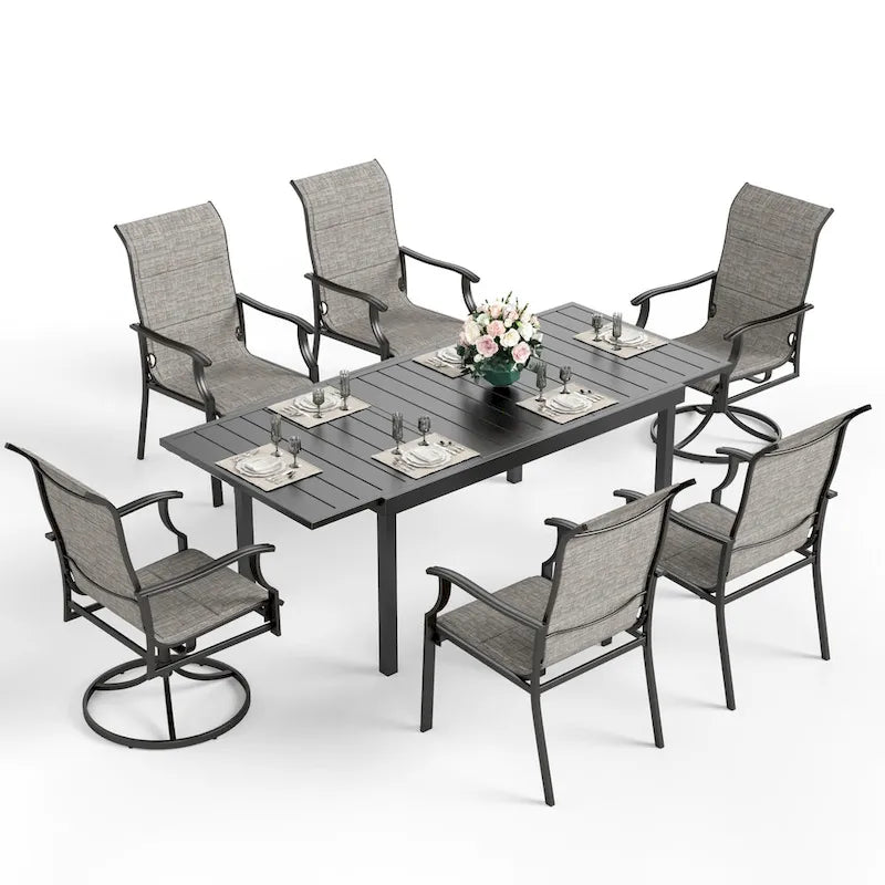 MAISON ARTS Ensemble de salle à manger de patio 9/7 pièces, mobilier de jardin en métal, 8/6 chaises à mouvement de ressort en C et 1 table extensible