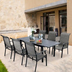 MAISON ARTS Ensemble de salle à manger de patio 9/7 pièces, mobilier de jardin en métal, 8/6 chaises à mouvement de ressort en C et 1 table extensible