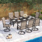 MAISON ARTS Ensemble de salle à manger de patio 9/7 pièces, mobilier de jardin en métal, 8/6 chaises à mouvement de ressort en C et 1 table extensible
