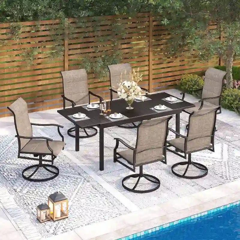 MAISON ARTS Ensemble de salle à manger de patio 9/7 pièces, mobilier de jardin en métal, 8/6 chaises à mouvement de ressort en C et 1 table extensible
