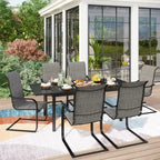 MAISON ARTS Ensemble de salle à manger de patio 9/7 pièces, mobilier de jardin en métal, 8/6 chaises à mouvement de ressort en C et 1 table extensible