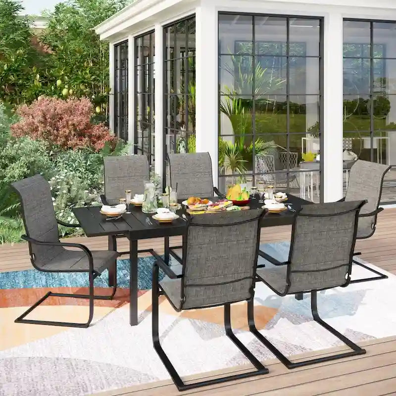 MAISON ARTS Ensemble de salle à manger de patio 9/7 pièces, mobilier de jardin en métal, 8/6 chaises à mouvement de ressort en C et 1 table extensible