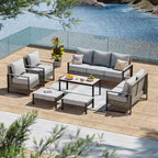 Ensemble de terrasse en rotin 7 pièces avec canapé 3 places, coussins épais, table basse et cadre robuste