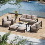 Ensemble de terrasse en rotin 7 pièces avec canapé 3 places, coussins épais, table basse et cadre robuste