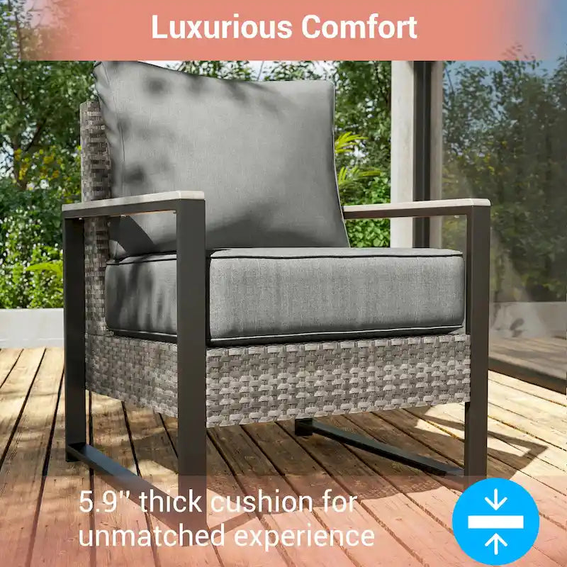 Ensemble de terrasse en rotin 7 pièces avec canapé 3 places, coussins épais, table basse et cadre robuste