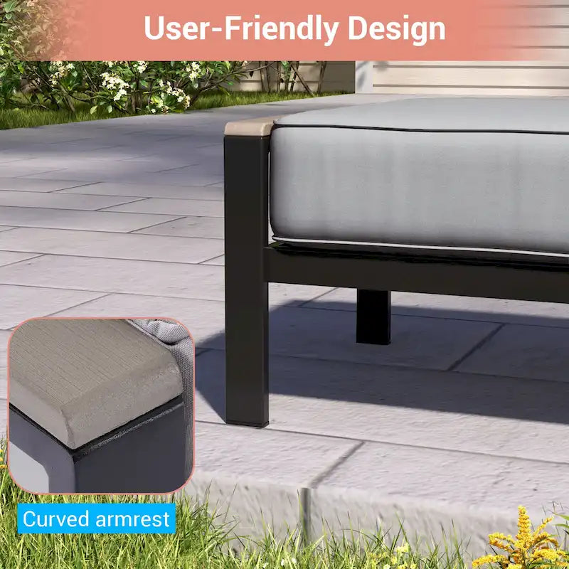 Ensemble de terrasse en rotin 7 pièces avec canapé 3 places, coussins épais, table basse et cadre robuste