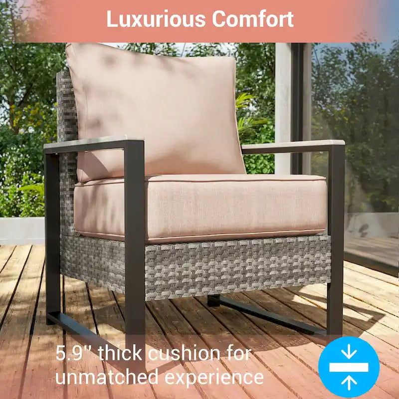 Ensemble de terrasse en rotin 7 pièces avec canapé 3 places, coussins épais, table basse et cadre robuste
