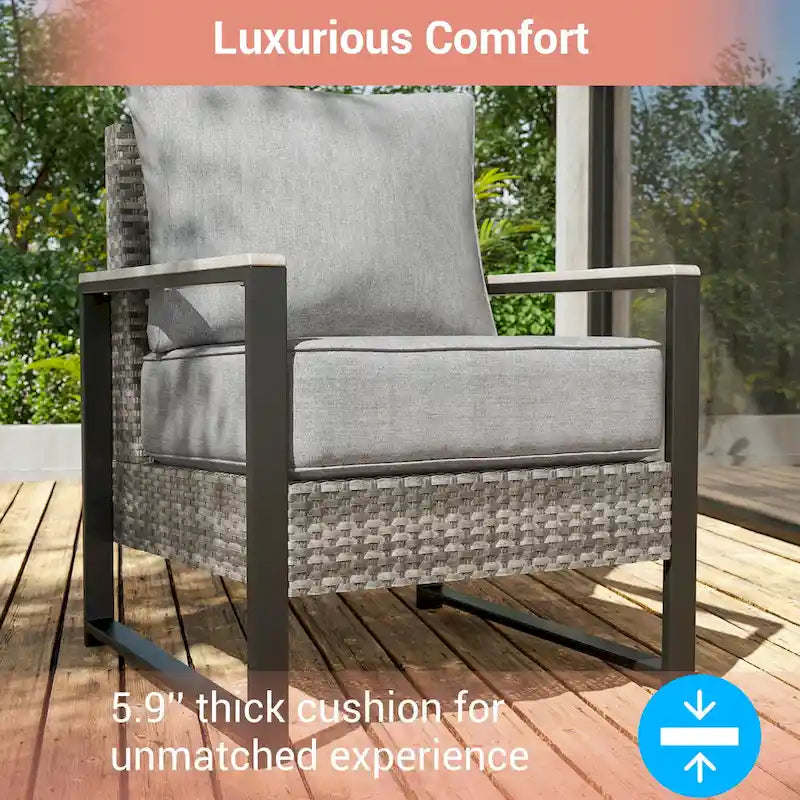 Ensemble de terrasse en rotin 7 pièces avec canapé 3 places, coussins épais, table basse et cadre robuste