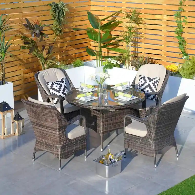 Moda Wicker 5-piece Patio Dining Table Set with Cushions