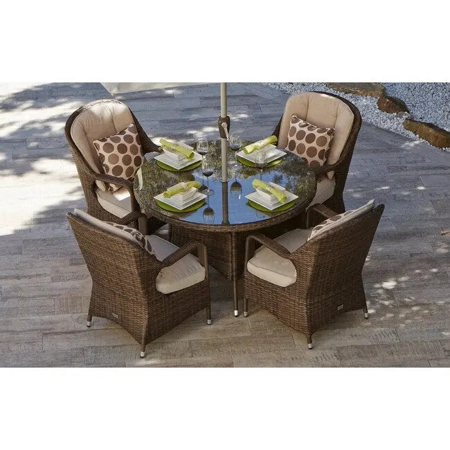 Ensemble de salle à manger d'extérieur 5 pièces Moda Wicker avec coussins