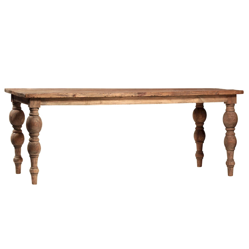 Table à manger rectangulaire Owen à 4 pieds en bois de mindi sculpté recyclé