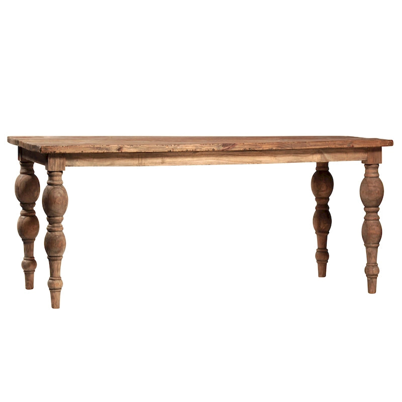 Table à manger rectangulaire Owen à 4 pieds en bois de mindi sculpté recyclé