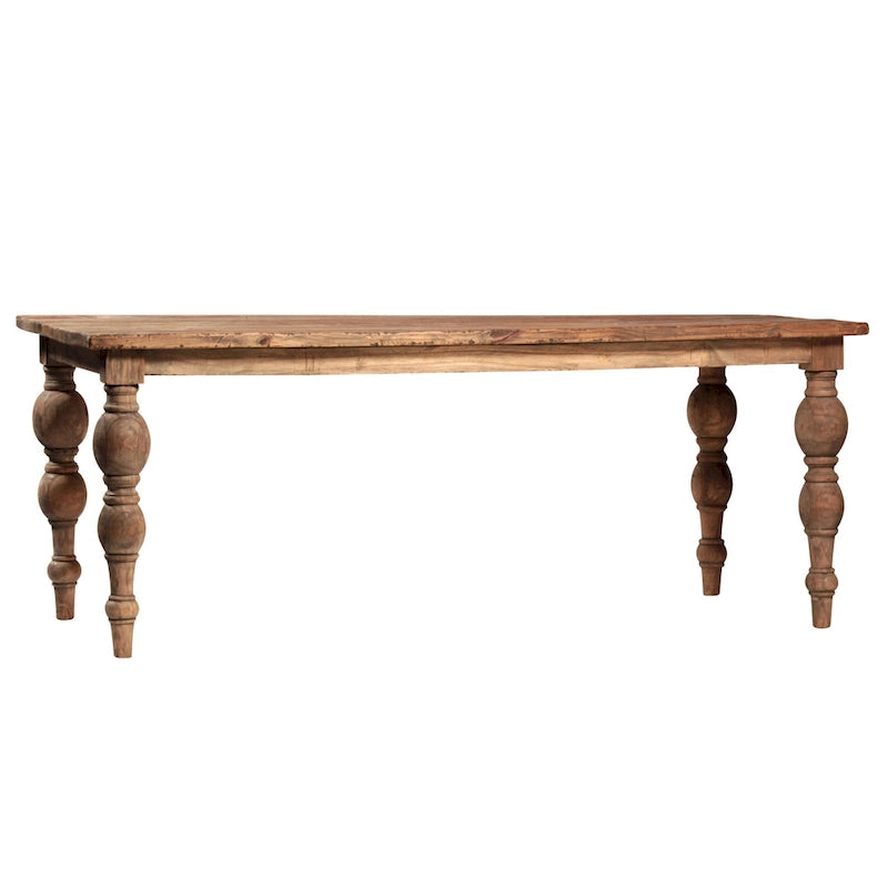 Table à manger rectangulaire Owen à 4 pieds en bois de mindi sculpté recyclé