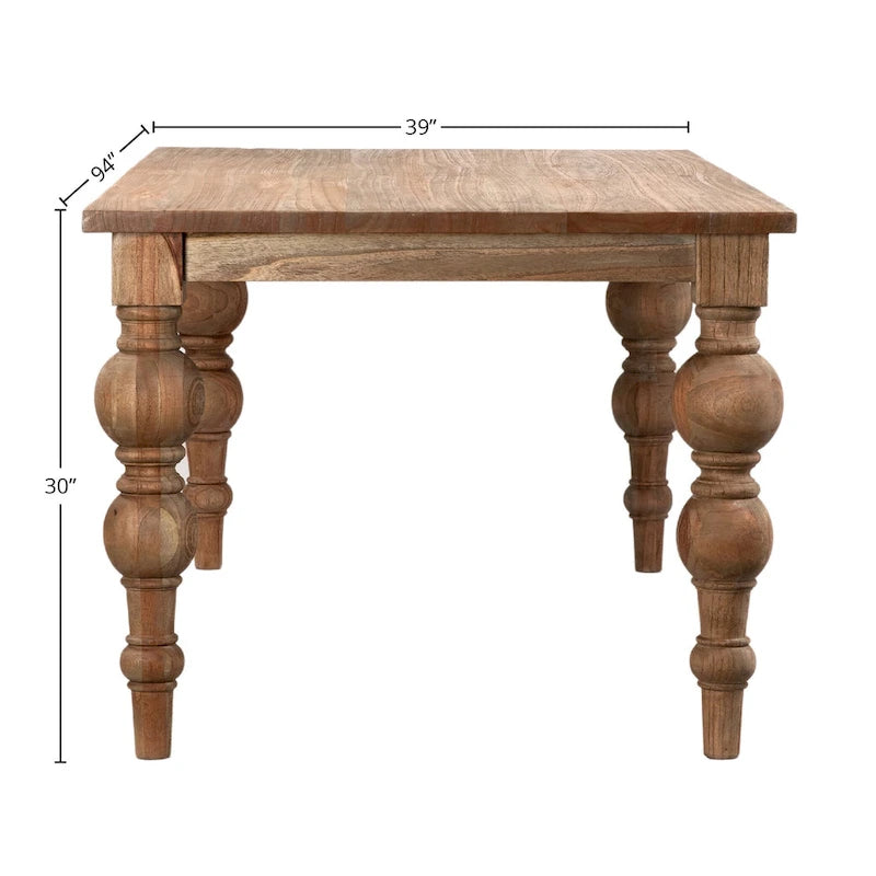 Table à manger rectangulaire Owen à 4 pieds en bois de mindi sculpté recyclé