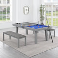 Ensemble de salle à manger avec table de billard extérieure Newport 2,13 m en ardoise avec 2 bancs et accessoires, finition ciment