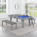 Ensemble de salle à manger avec table de billard extérieure Newport 2,13 m en ardoise avec 2 bancs et accessoires, finition ciment