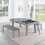 Ensemble de salle à manger avec table de billard extérieure Newport 2,13 m en ardoise avec 2 bancs et accessoires, finition ciment