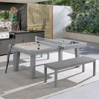 Ensemble de salle à manger avec table de billard extérieure Newport 2,13 m en ardoise avec 2 bancs et accessoires, finition ciment