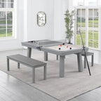Ensemble de salle à manger avec table de billard extérieure Newport 2,13 m en ardoise avec 2 bancs et accessoires, finition ciment