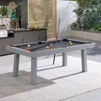 Ensemble de salle à manger avec table de billard extérieure Newport 2,13 m en ardoise avec 2 bancs et accessoires, finition ciment