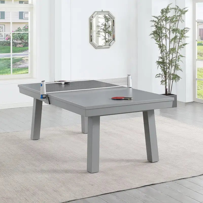 Ensemble de salle à manger avec table de billard extérieure Newport 2,13 m en ardoise avec 2 bancs et accessoires, finition ciment