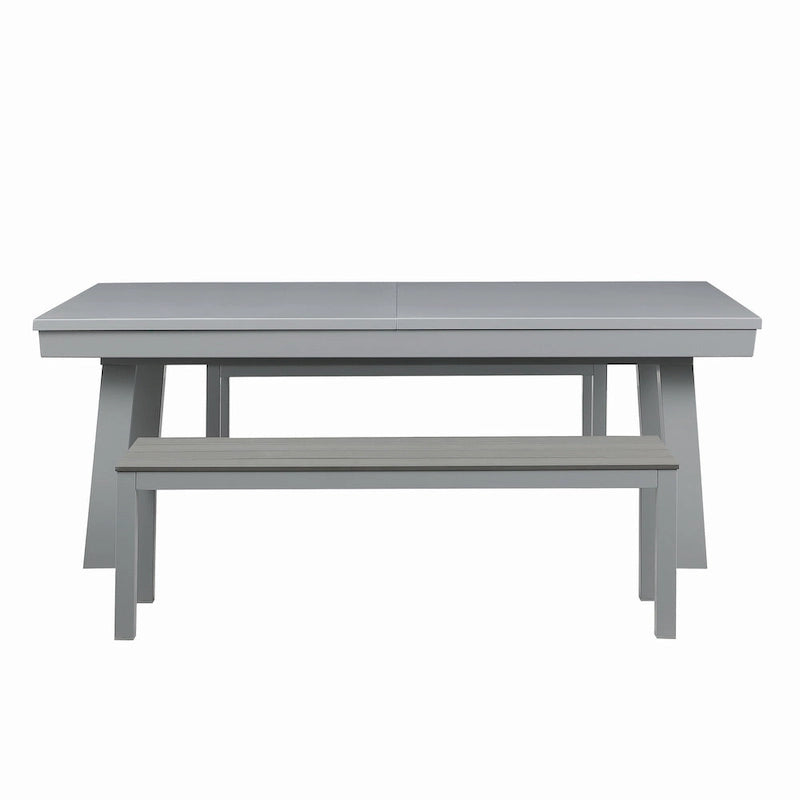 Ensemble de salle à manger avec table de billard extérieure Newport 2,13 m en ardoise avec 2 bancs et accessoires, finition ciment
