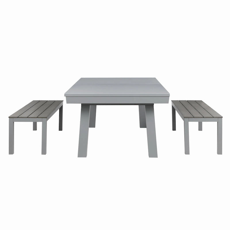 Ensemble de salle à manger avec table de billard extérieure Newport 2,13 m en ardoise avec 2 bancs et accessoires, finition ciment