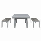 Ensemble de salle à manger avec table de billard extérieure Newport 2,13 m en ardoise avec 2 bancs et accessoires, finition ciment