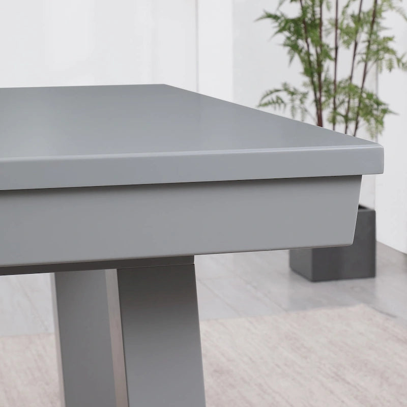 Ensemble de salle à manger avec table de billard extérieure Newport 2,13 m en ardoise avec 2 bancs et accessoires, finition ciment