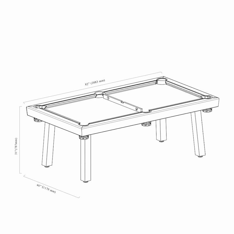 Ensemble de salle à manger avec table de billard extérieure Newport 2,13 m en ardoise avec 2 bancs et accessoires, finition ciment