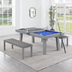 Ensemble de salle à manger avec table de billard extérieure Newport 2,13 m en ardoise avec 2 bancs et accessoires, finition ciment