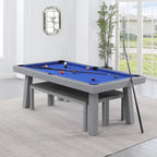 Ensemble de salle à manger avec table de billard extérieure Newport 2,13 m en ardoise avec 2 bancs et accessoires, finition ciment