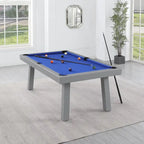 Ensemble de salle à manger avec table de billard extérieure Newport 2,13 m en ardoise avec 2 bancs et accessoires, finition ciment