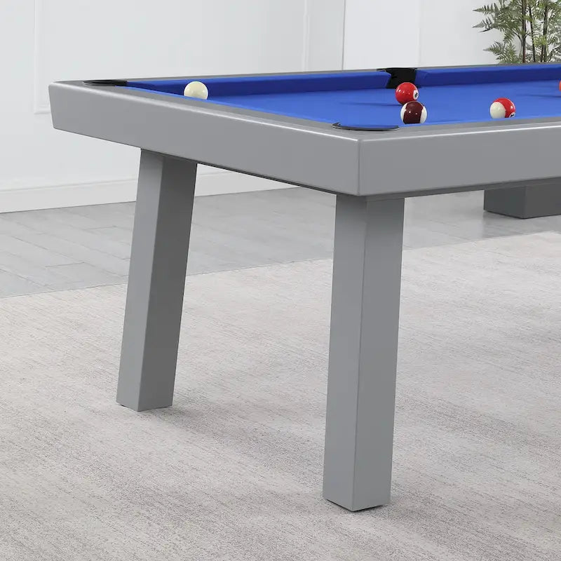 Ensemble de salle à manger avec table de billard extérieure Newport 2,13 m en ardoise avec 2 bancs et accessoires, finition ciment
