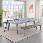Ensemble de salle à manger avec table de billard extérieure Newport 2,13 m en ardoise avec 2 bancs et accessoires, finition ciment