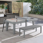 Ensemble de salle à manger avec table de billard extérieure Newport 2,13 m en ardoise avec 2 bancs et accessoires, finition ciment