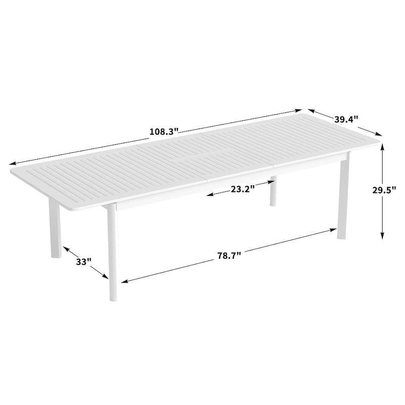 Table à manger d'extérieur rectangulaire extensible en aluminium DESwan 108 po x 39 po