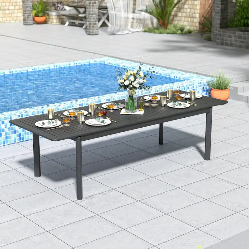 Table à manger d'extérieur rectangulaire extensible en aluminium DESwan 108 po x 39 po