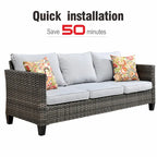 OVIOS Ensemble de conversation sectionnel en osier 6 pièces pour patio avec table de rangement en forme de tête de chat