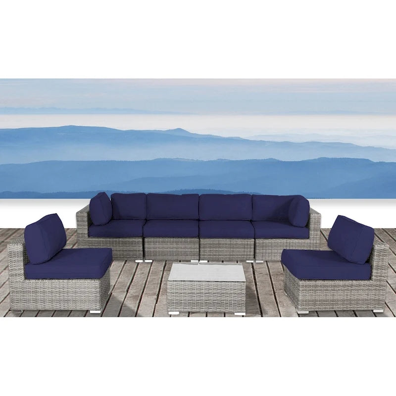 Ensemble de conversation 7 pièces en osier avec coussin LSI Verona