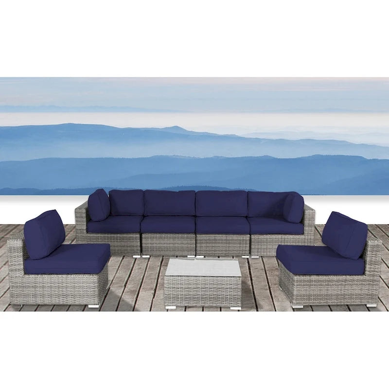 Ensemble de conversation 7 pièces en osier avec coussin LSI Verona