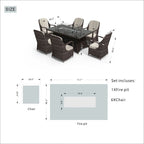 Ensemble table de brasero à gaz rectangulaire en osier pour extérieur avec 6 chaises de Moda Furnishings (housse de pluie incluse)
