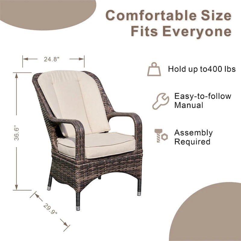 Ensemble table de brasero à gaz rectangulaire en osier pour extérieur avec 6 chaises de Moda Furnishings (housse de pluie incluse)
