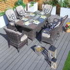Ensemble table de brasero à gaz rectangulaire en osier pour extérieur avec 6 chaises de Moda Furnishings (housse de pluie incluse)