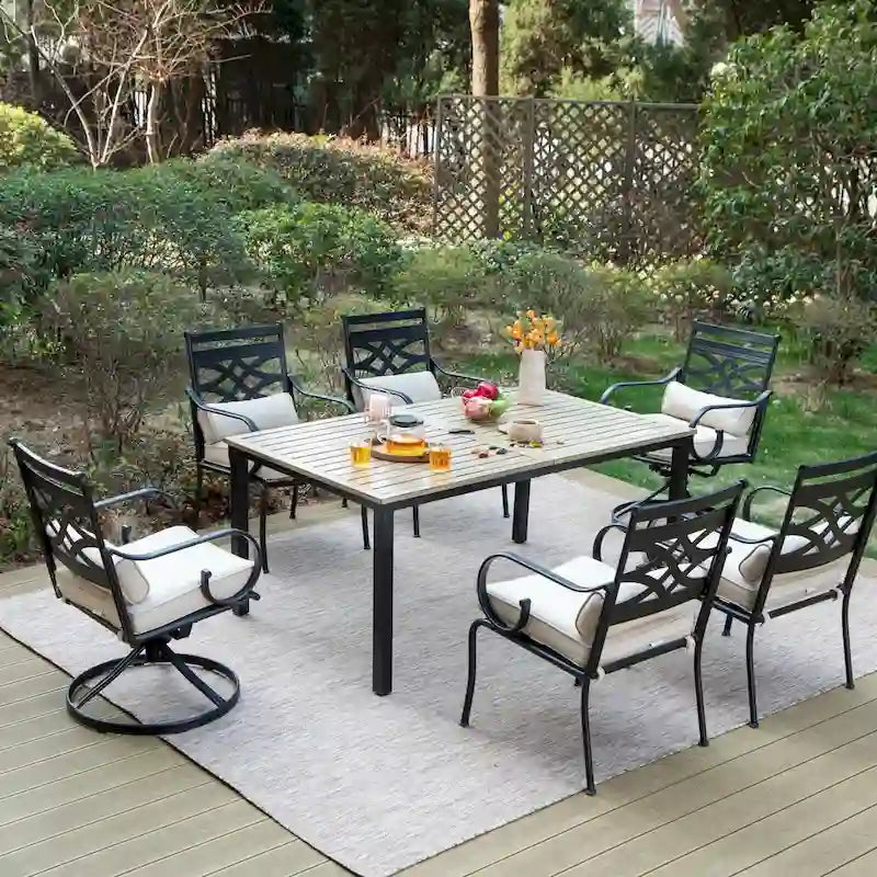 MAISON ARTS Ensemble de salle à manger de patio 7/5 pièces, 6 chaises de salle à manger de patio en métal et 1 table à manger en métal
