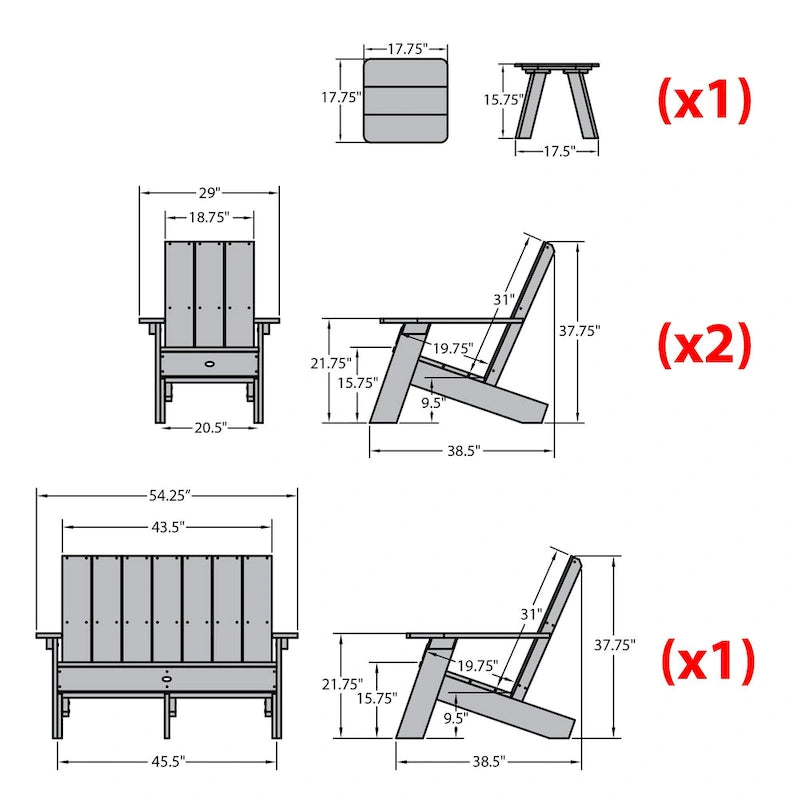 Ensemble de patio Adirondack Italica Modern 4 pièces