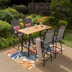 Ensemble de 5 tabourets de bar de patio avec table aspect bois et tabourets pivotants en textilène
